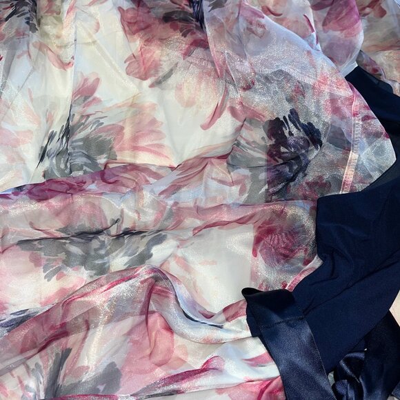 SLNY - 9141152 LONG HALTER Solid BODICE FLORAL A-LINE Dress NWT Navy Purple Pink - Picture 7 of 12